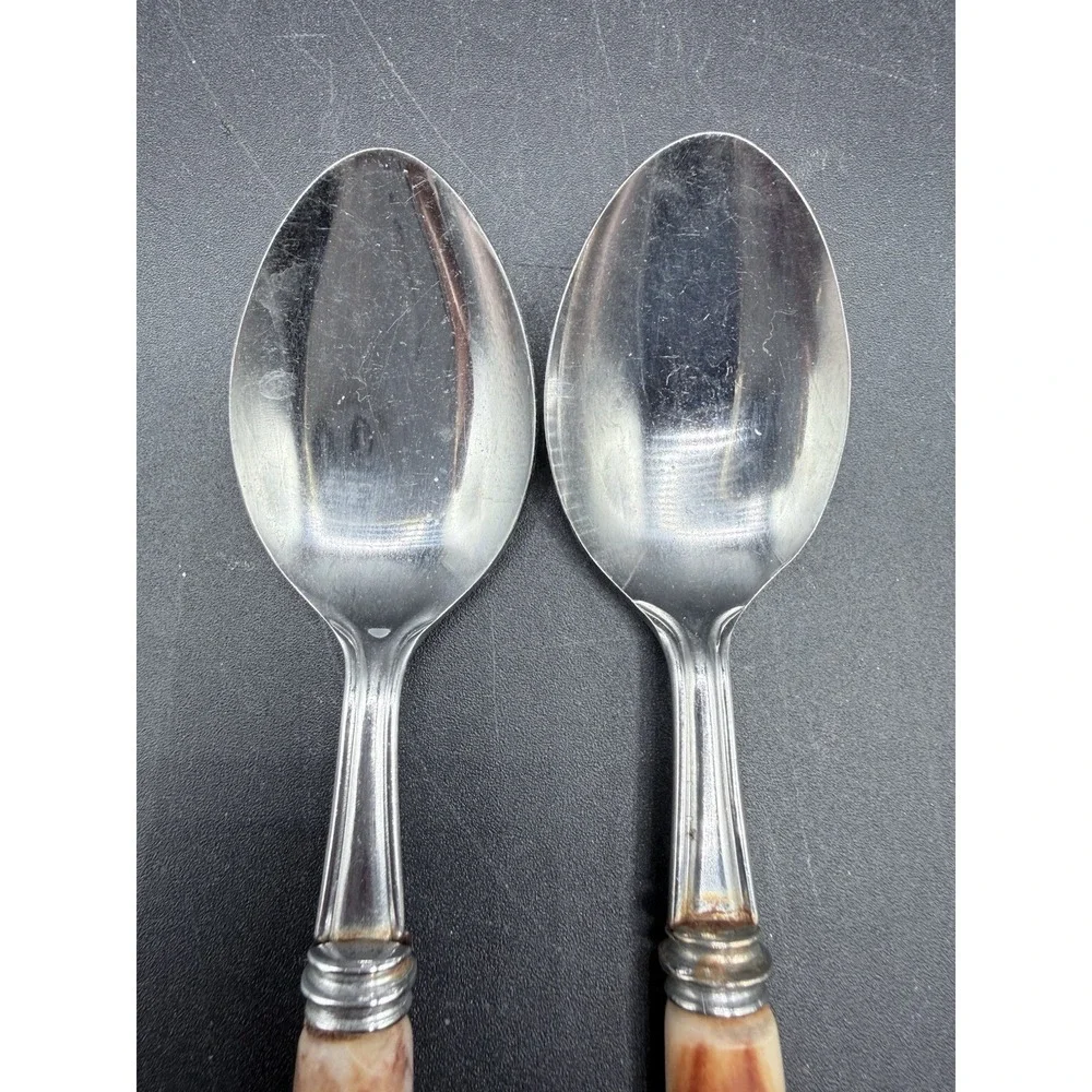 VTG MB Hollow Ground Galaxie Stainless Teaspoons Set 2 Japan MCM Bakelite Handle
